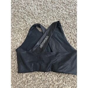 HOTWORX Black Metallic Crisscross Back High Neck Sports Bra Medium